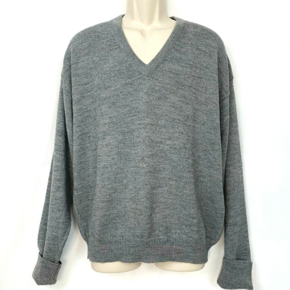 Vintage Lord Jeff Sweater XL Gray Wool Blend‎ V-Neck Grandpa Pullover Cozy Soft